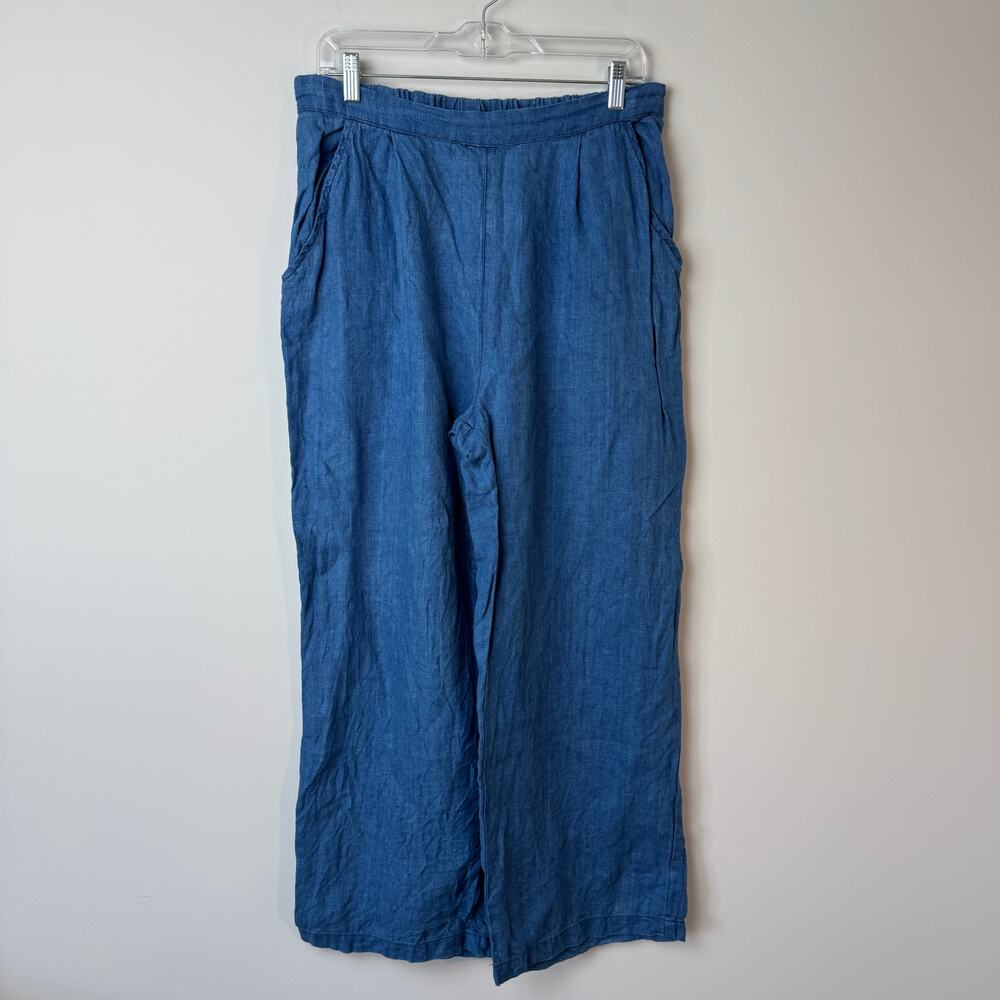 CP Shades Women's Blue Wide Leg 100% Linen Pants Size Medium